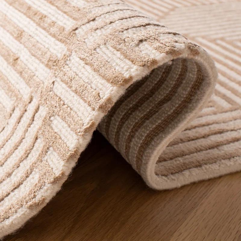 Nepalese Geometric Camel 8' x 10' Hand-Knotted Wool-Silk Blend Rug