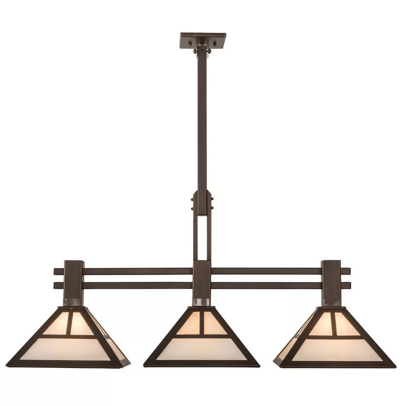 Craftsman 3-Light Mahogany Bronze & Beige Glass Island Pendant