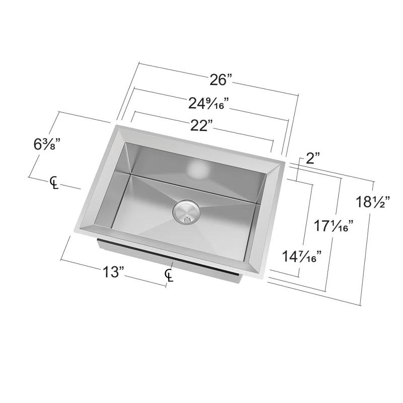 Studio 26'' L Undermount Single Bowl Stainless Steel Kitchen Sink