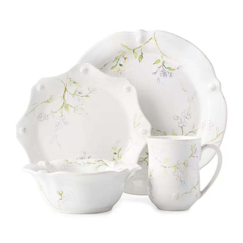 Jasmine Floral Sketch Ceramic 4-Piece Dinnerware Set - Multicolor