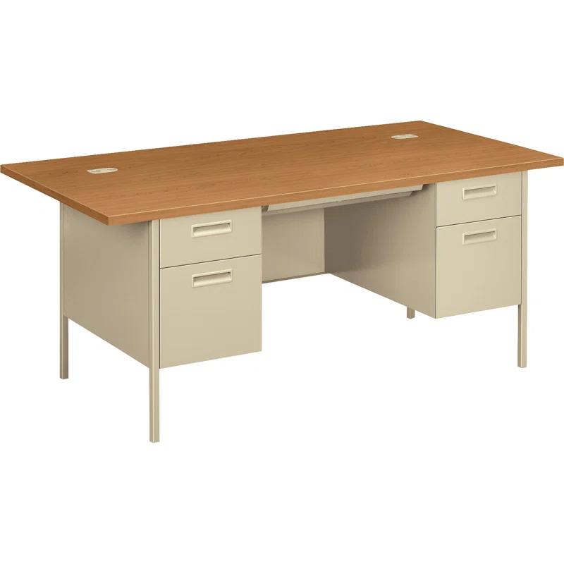 Harvest Putty Executive Double Pedestal Desk with File Drawers