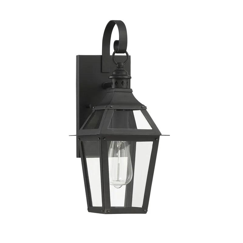 Jackson 1-Light Outdoor Wall Lantern in Matte Black with Gold Highlights