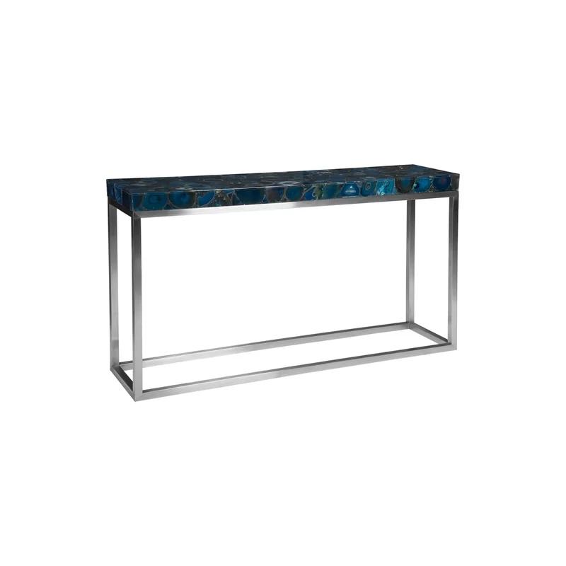 Contemporary Agate Mosaic 60" Silver-Blue Console Table