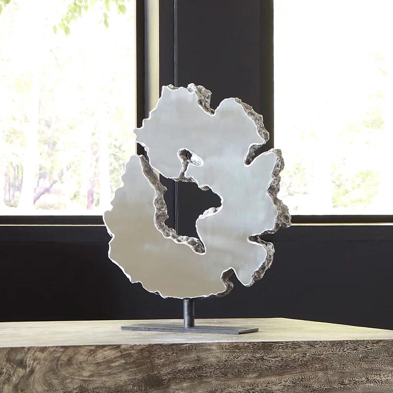 Modern Lava Slice 18" Silver Resin Sculpture on Stand