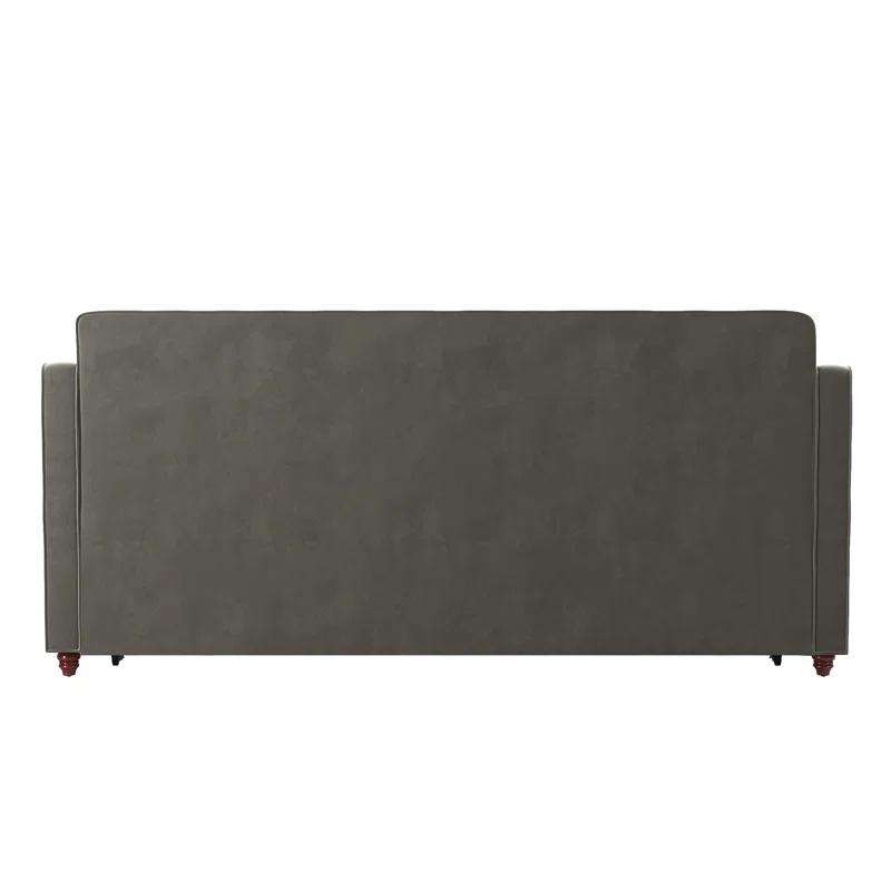 Gray Velvet Upholstered Full Daybed with Tufted Design