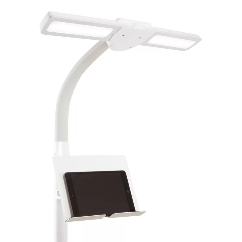 Adjustable Dual-Shade White LED Floor Lamp with USB Charging Port