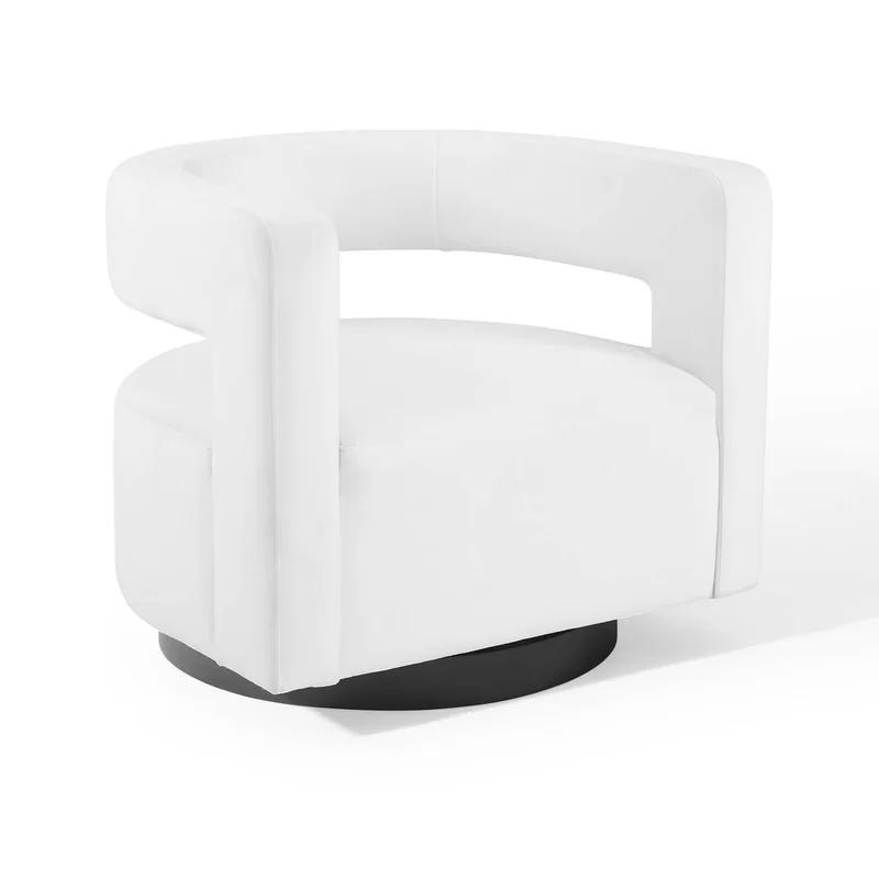 Elegant White Velvet Swivel Accent Armchair with Matte Black Base