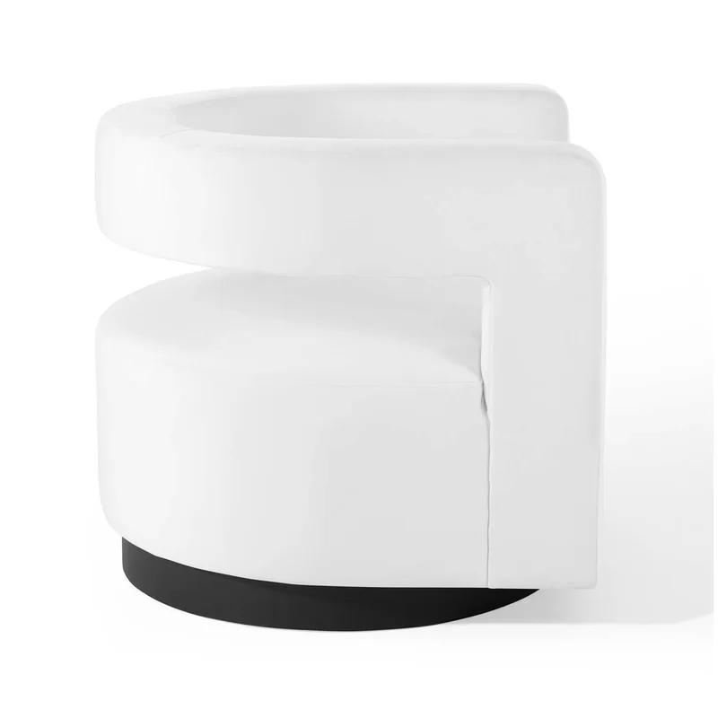 Elegant White Velvet Swivel Accent Armchair with Matte Black Base