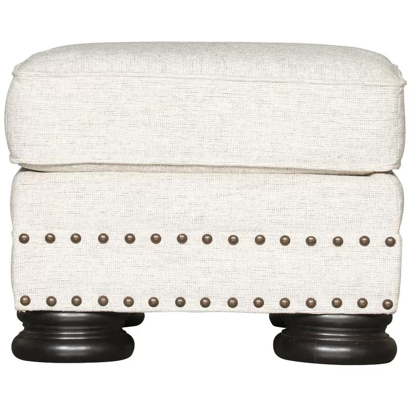 Foster Transitional Beige Upholstered Ottoman with Mocha Legs