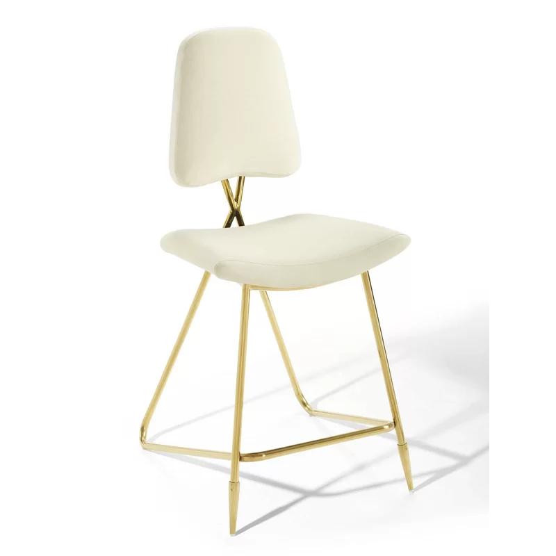 Navy Velvet Upholstered Counter Stool with Gold Stainless Steel Legs