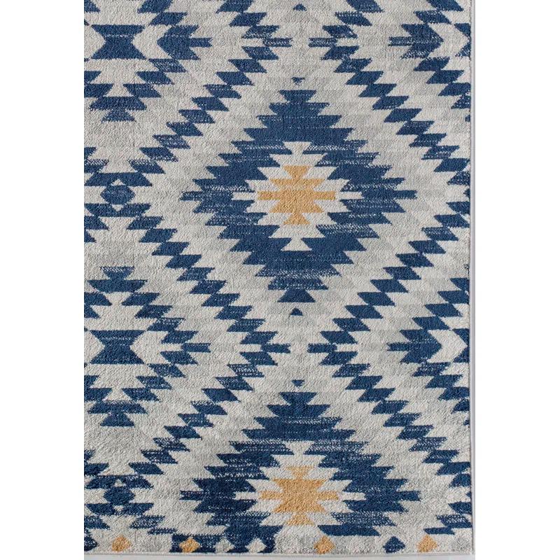 Soleil Diamond Print Stain-Resistant Area Rug, 2'x4', Blue and Yellow