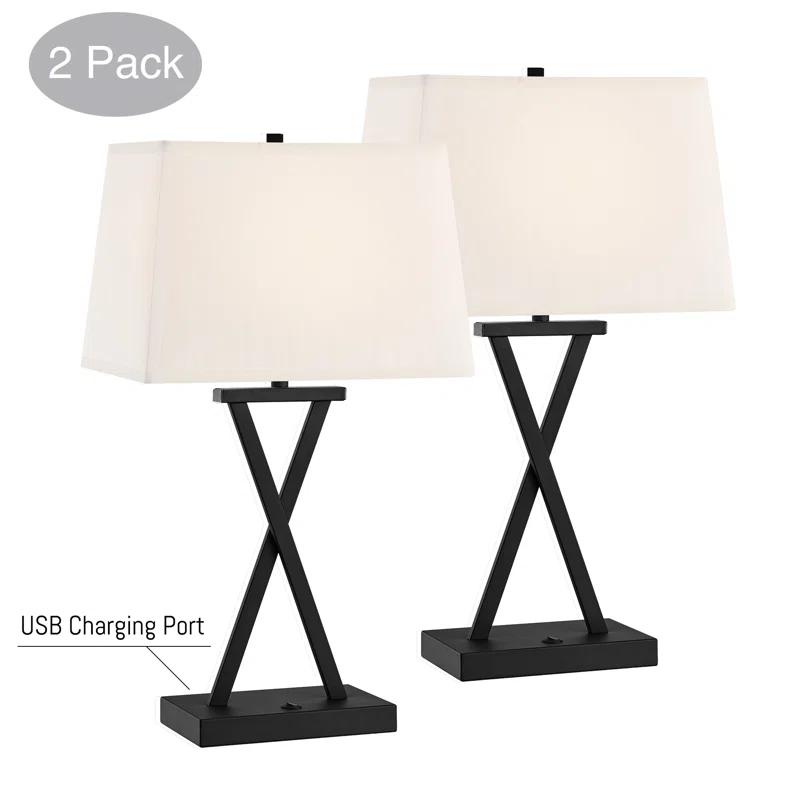 Maisie Black Crossing Lines USB Table Lamp Set of Two