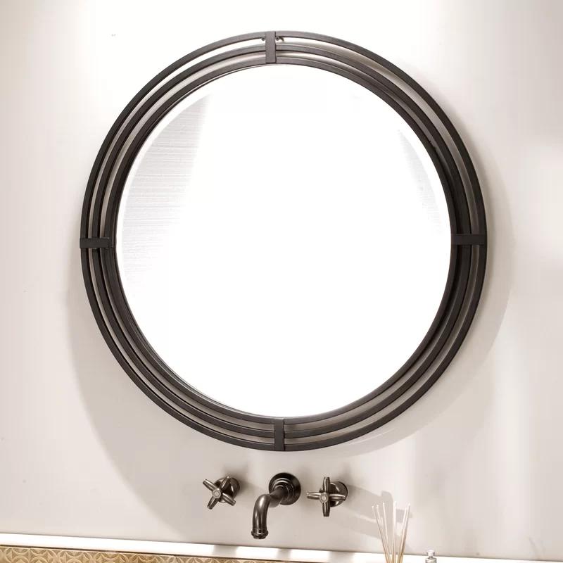 Asana Black Wrought Iron Round Framed Mirror