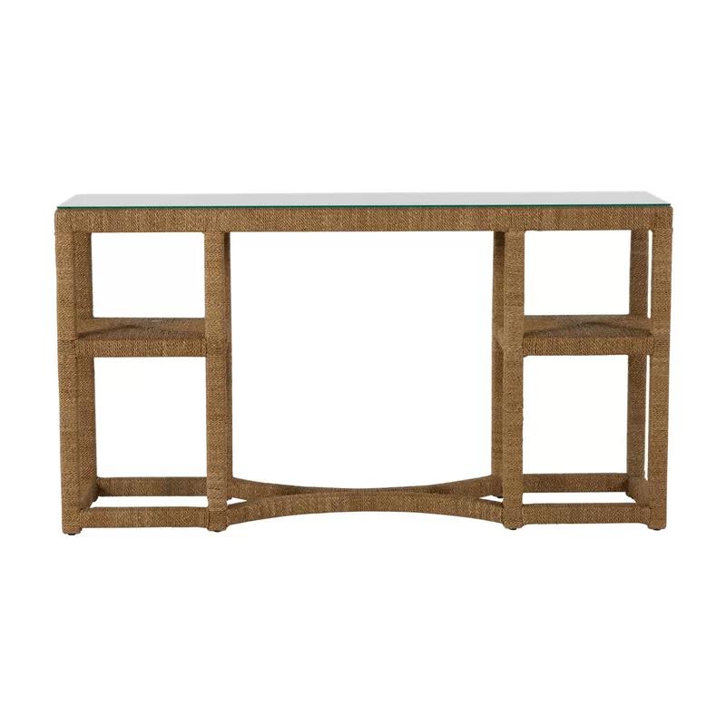 Dandridge 64'' Brown Glass Top Console Table with Storage