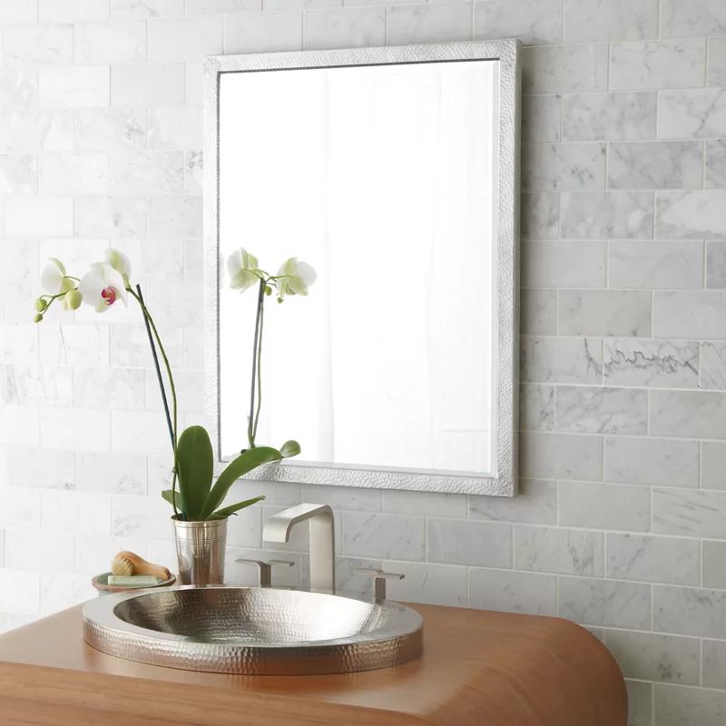 Transitional Divinity 20"x25" Silver Hammered Aluminum Bathroom Vanity Mirror