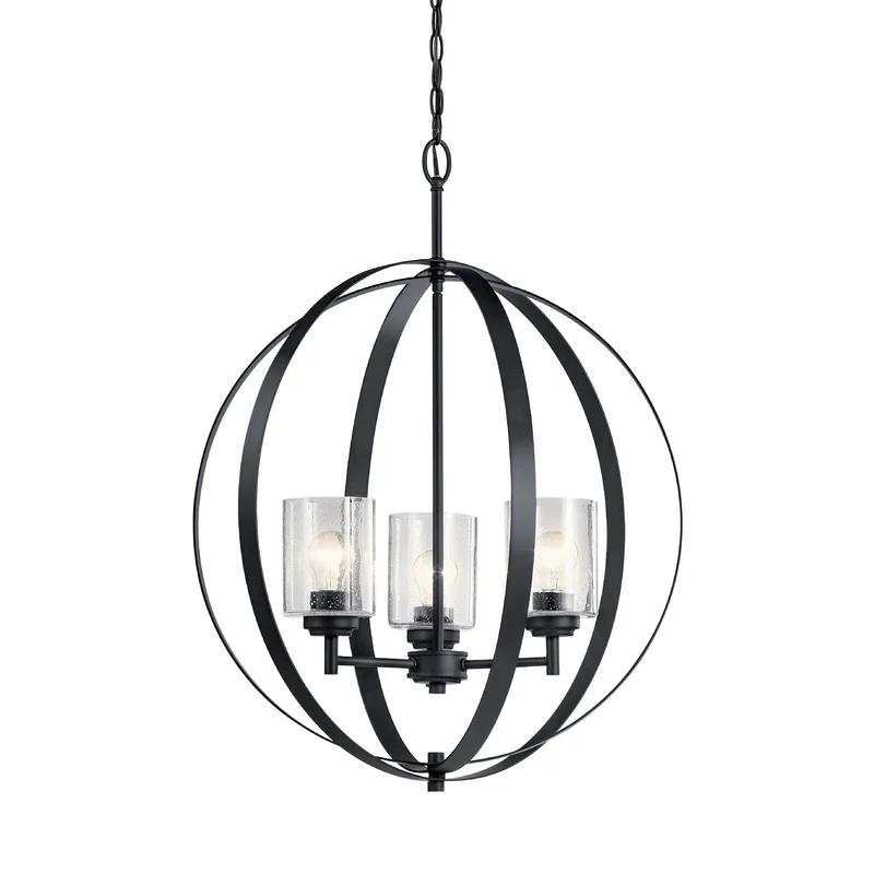 Winslow Modern Black 3-Light Chandelier with Clear Seeded Glass