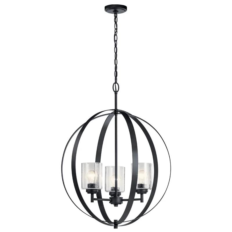 Winslow Modern Black 3-Light Chandelier with Clear Seeded Glass