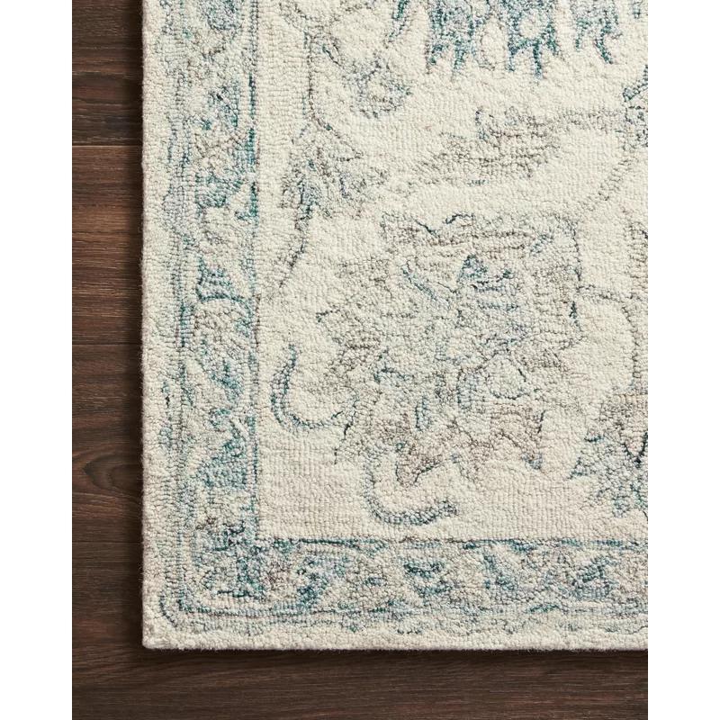 Ivory and Blue Handmade Wool Runner Rug - 2'6" x 9'9"