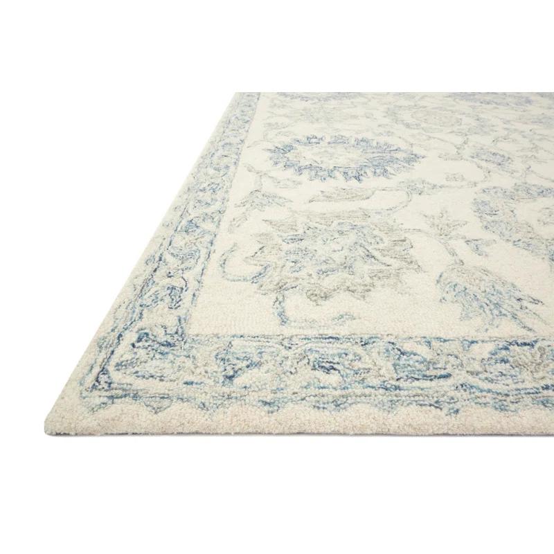 Ivory and Blue Handmade Wool Runner Rug - 2'6" x 9'9"