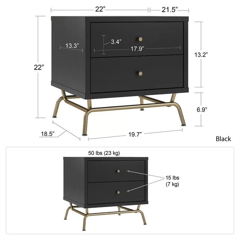 Nova Black Wood & Gold Metal Rectangular End Table with Storage