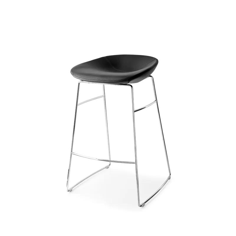 Ergonomic Palm Gray Skuba Upholstered Counter Stool with Chromed Metal Frame