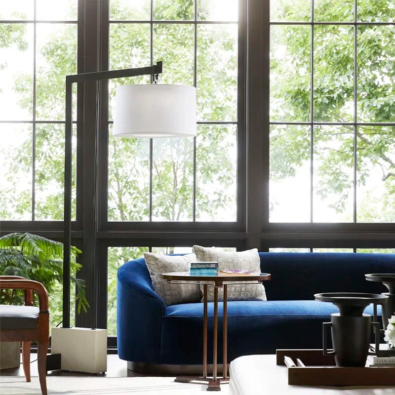 Piloti 76" Arched Faux Marble Base Floor Lamp with Linen Shade