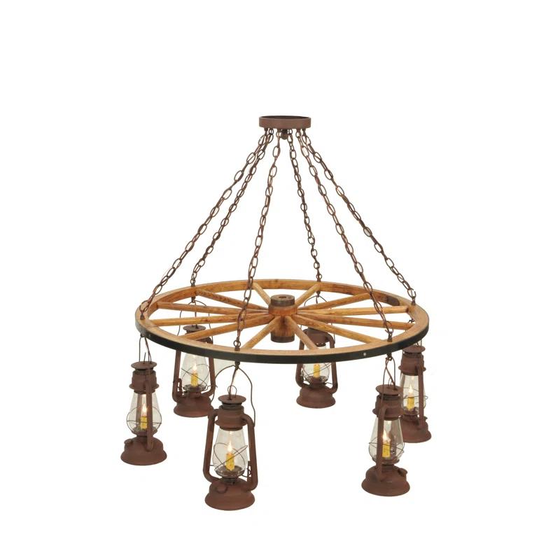 Rustic Wagon Wheel 6-Light Lantern Chandelier