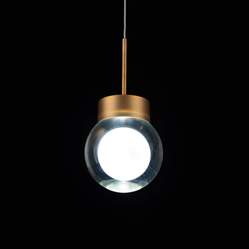 Aged Brass Mini Globe LED Island Pendant with Hand Cut Clear Crystals
