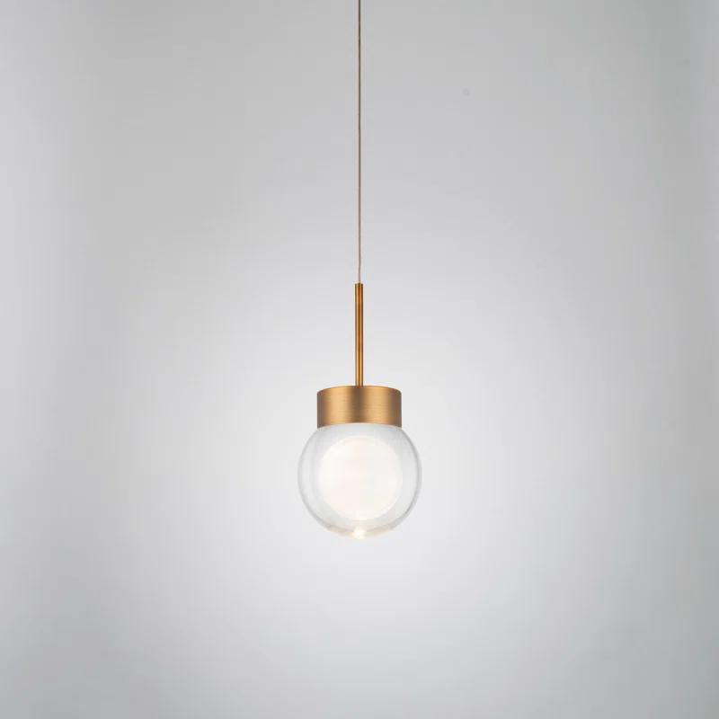 Aged Brass Mini Globe LED Island Pendant with Hand Cut Clear Crystals