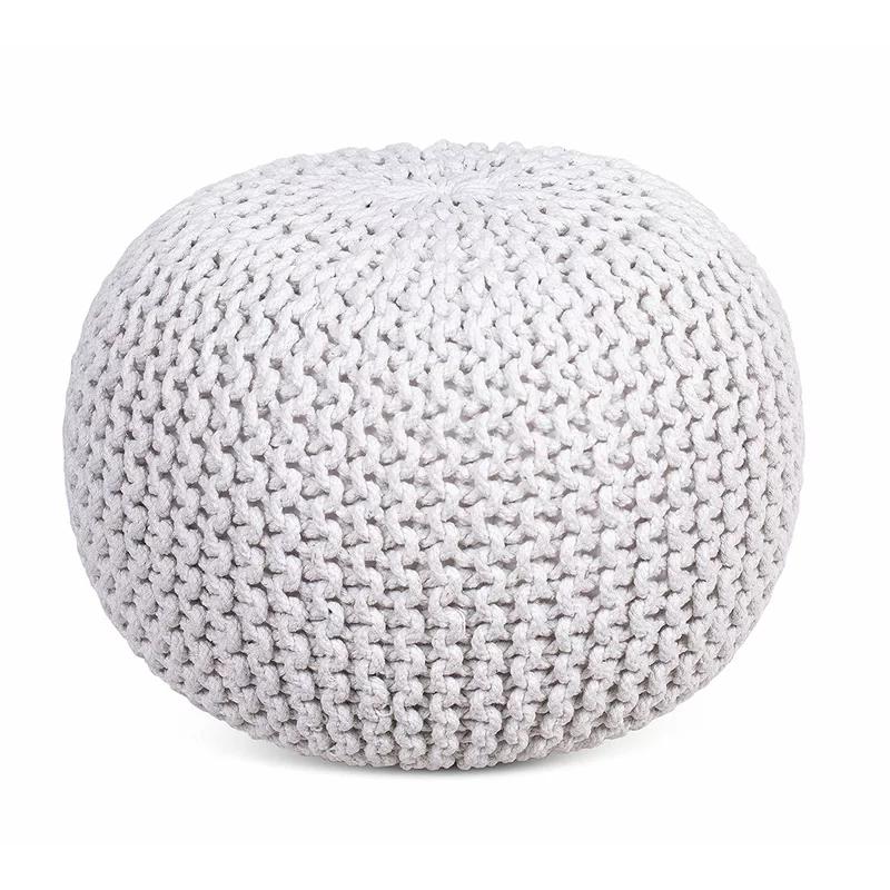 Ivory Cotton Braided Round Pouf Ottoman