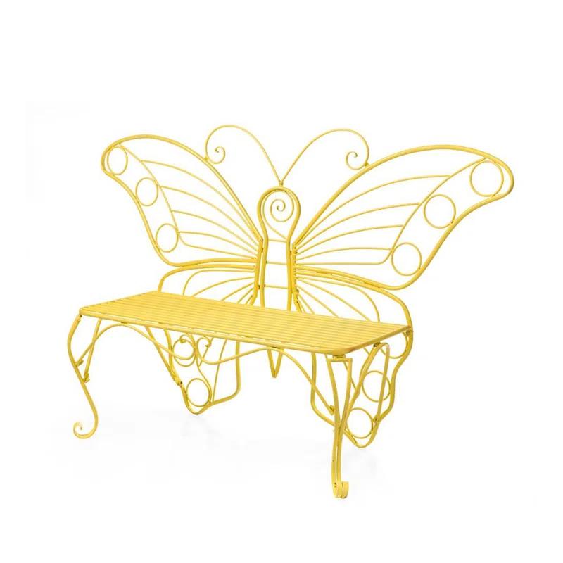 Ethereal Yellow Metal Butterfly-Inspired Garden Bench