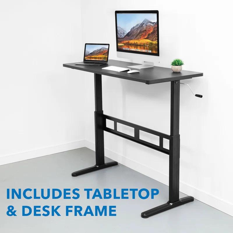 Mount-it Mount-It! Height Adjustable Hand Crank Sit-Stand Desk, Frame and Tabletop Included, 88 Lbs. Capacity