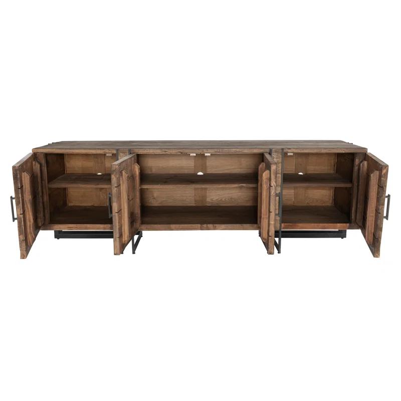 Martine Reclaimed Pine and Iron 79" Media Console with Cabinet