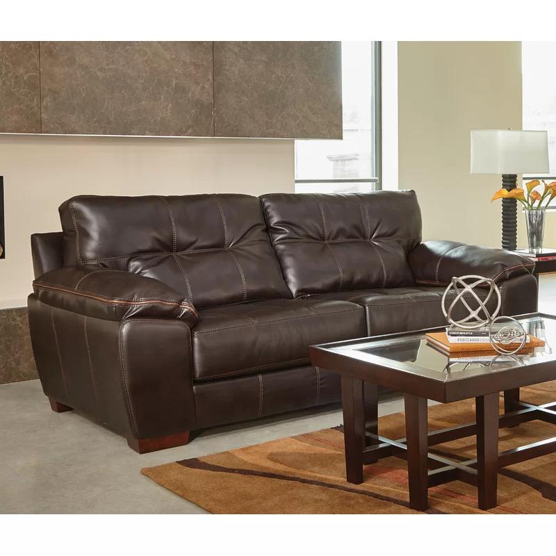 Elegant Hudson 97" Chocolate Faux Leather Traditional Sofa
