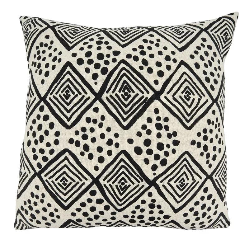 Oversized Mudcloth-Inspired Square Cotton Throw Pillow, Black/White