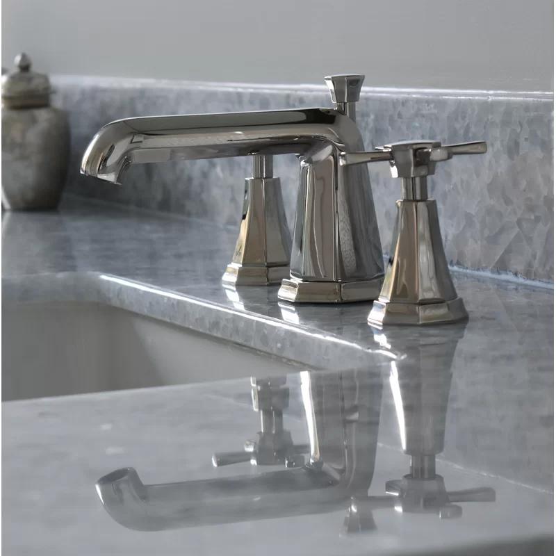 Polished Nickel Brass Widespread Bathroom Faucet with Drain Assembly