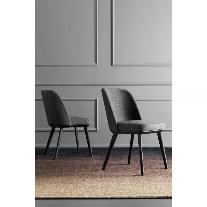 Ash Gray Cocooning Padded Foyer Chair with Wooden Conical Legs