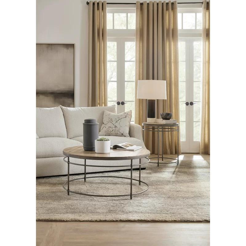 Transitional Acacia Wood and Metal Round End Table with Storage in Brown/Gold