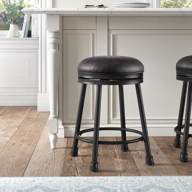 Chateau Noir 24" Adjustable Swivel Counter Stool in Black Leather