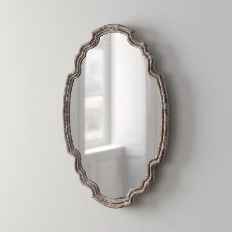 Alix Transitional Beige Rectangular Wood Mirror with Silver Accents