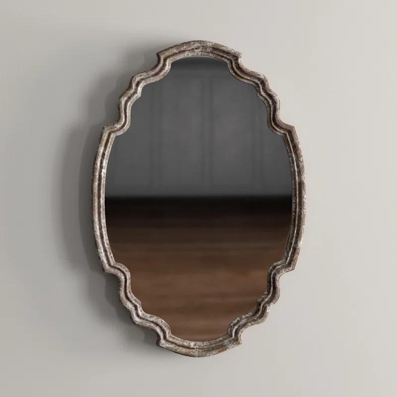 Alix Transitional Beige Rectangular Wood Mirror with Silver Accents