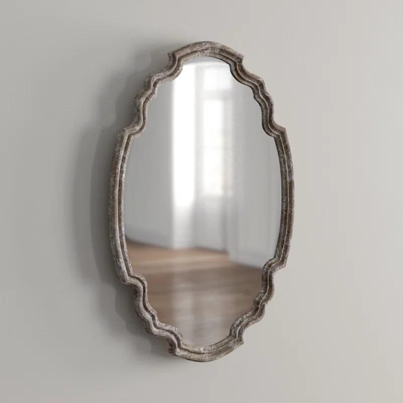 Alix Transitional Beige Rectangular Wood Mirror with Silver Accents