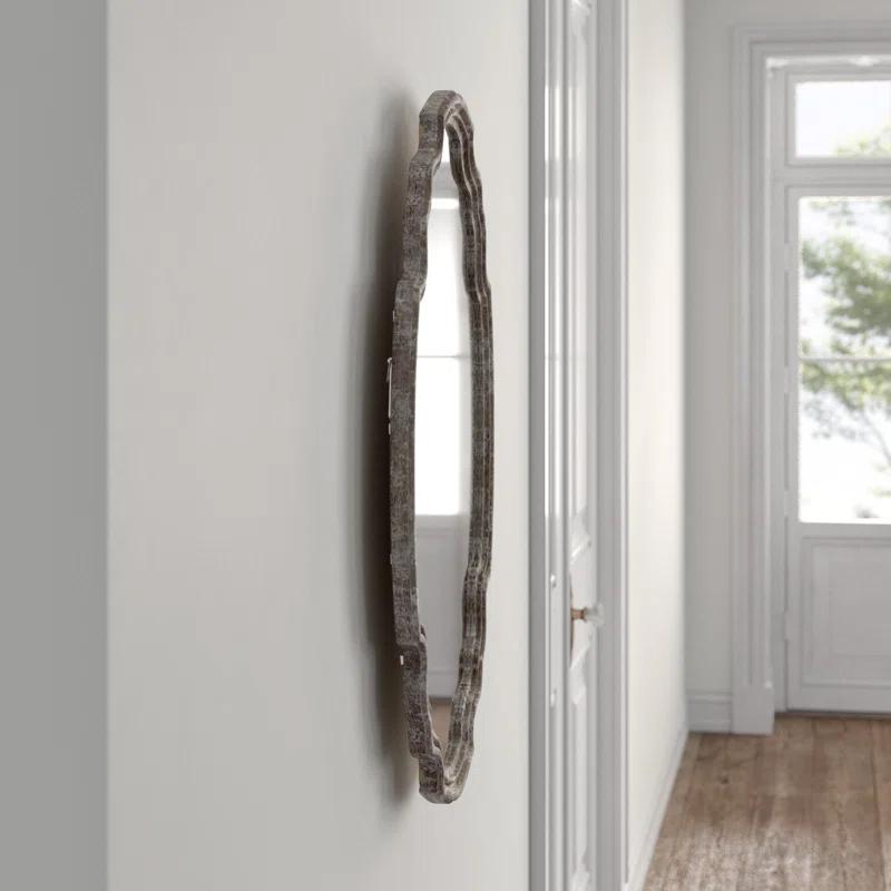 Alix Transitional Beige Rectangular Wood Mirror with Silver Accents