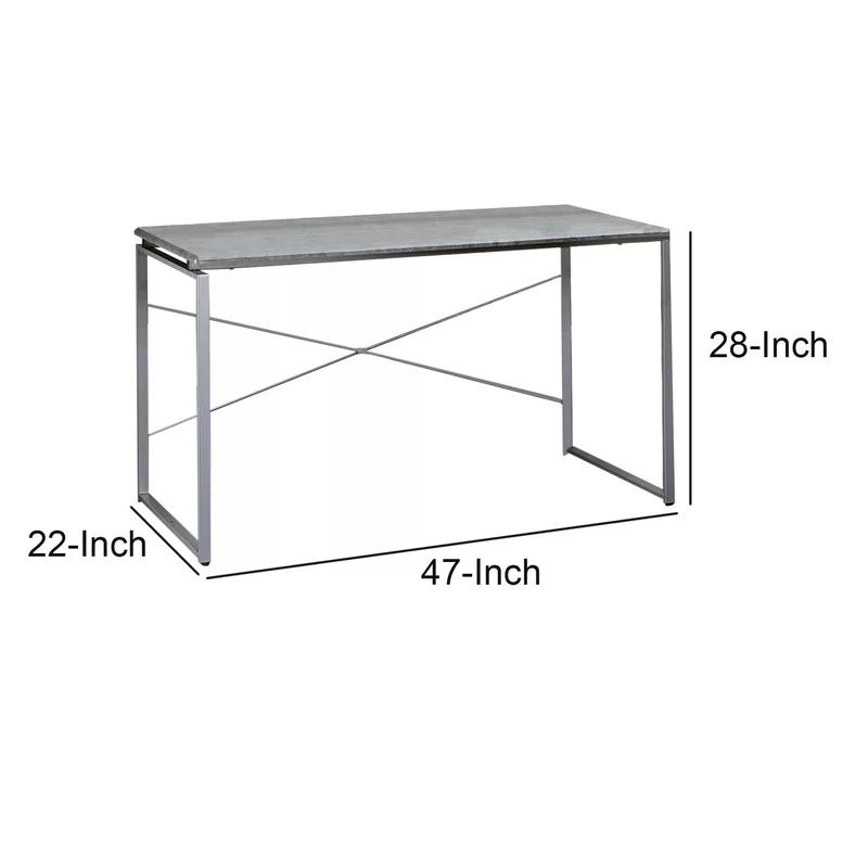 Contemporary Gray Wood Desk with Silver Metal Sled Base and Drawer