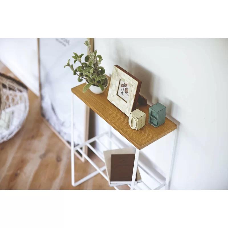 Scandinavian Light Wood and White Steel Rectangular Side Table