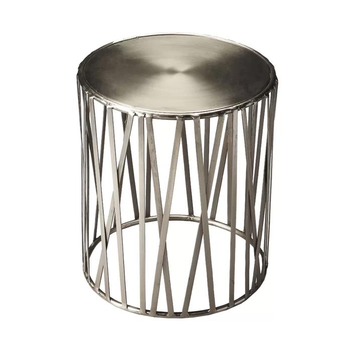 Kruse Silver Iron 15.5" Round Drum Side Table