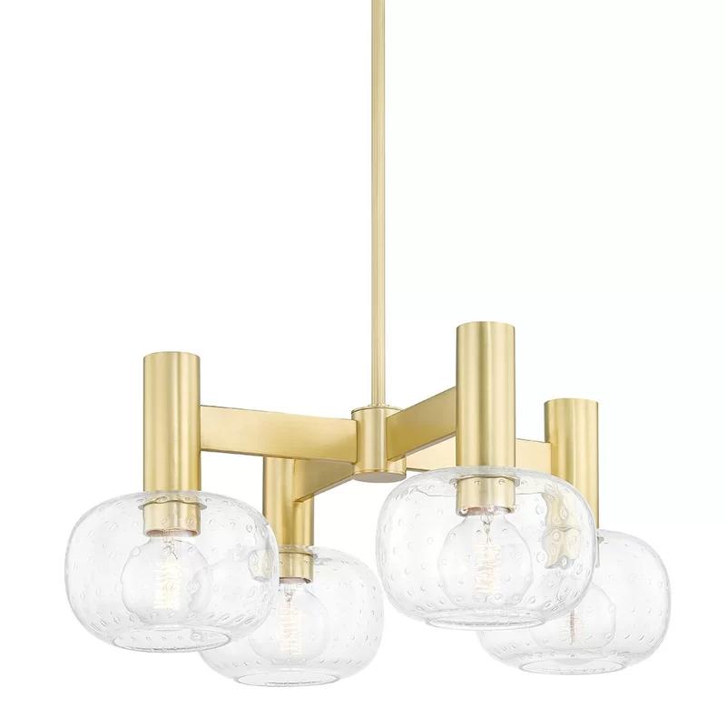 Harlow Sputnik Aged Brass 4-Light Chandelier with Seeded Glass Shades