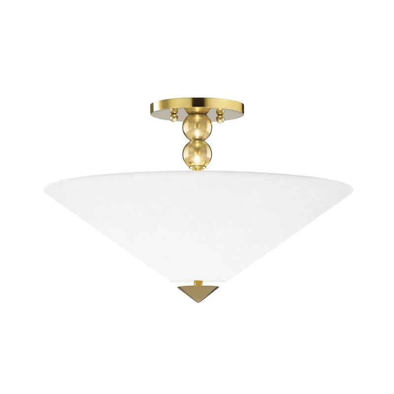 Transitional Aged Brass 2-Light Flush Mount with Belgian Linen Shade
