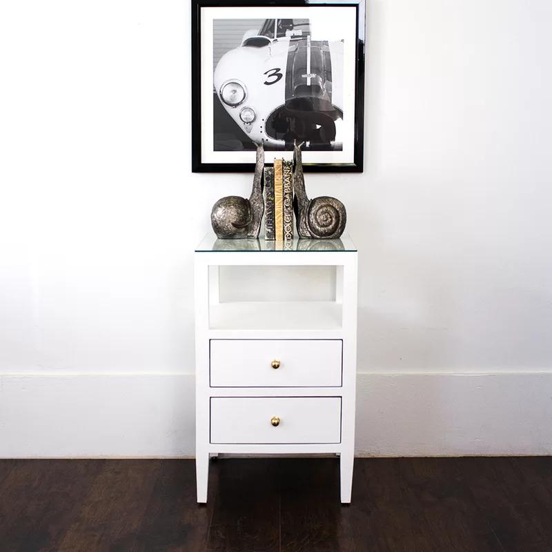 Roscoe Contemporary Beige Wood & Metal End Table with 2 Drawers