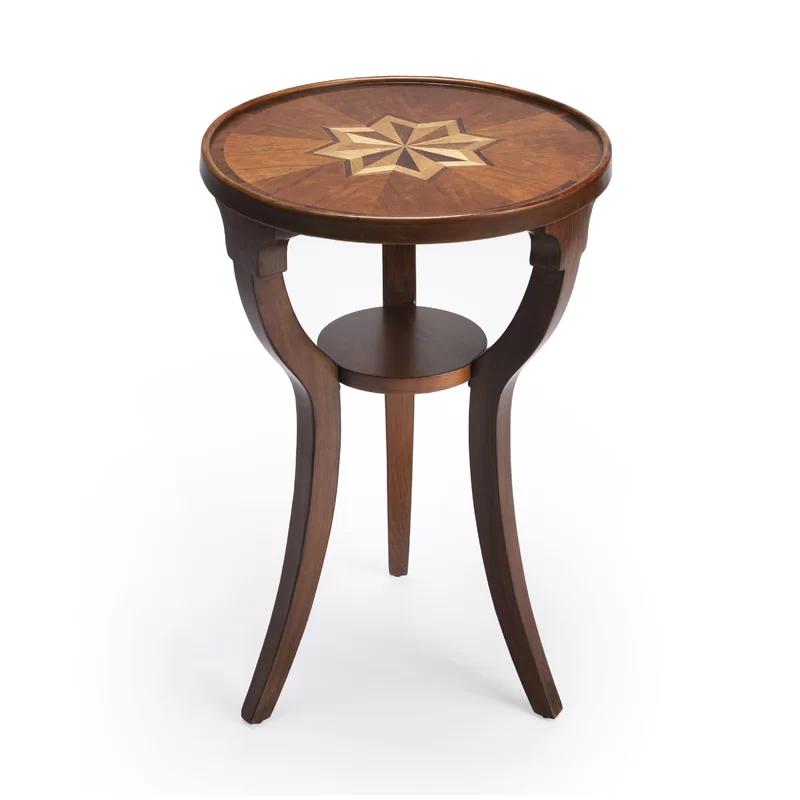 Dalton Olive Ash Burl Round Wood Side Table with Hexagonal Star Pattern